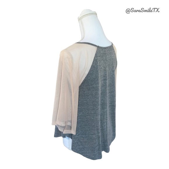 STYLEMINT Unique Heather Gray & Nude Semi-Sheer Mesh Accent Batwing Top -  NWOT - Picture 10 of 15